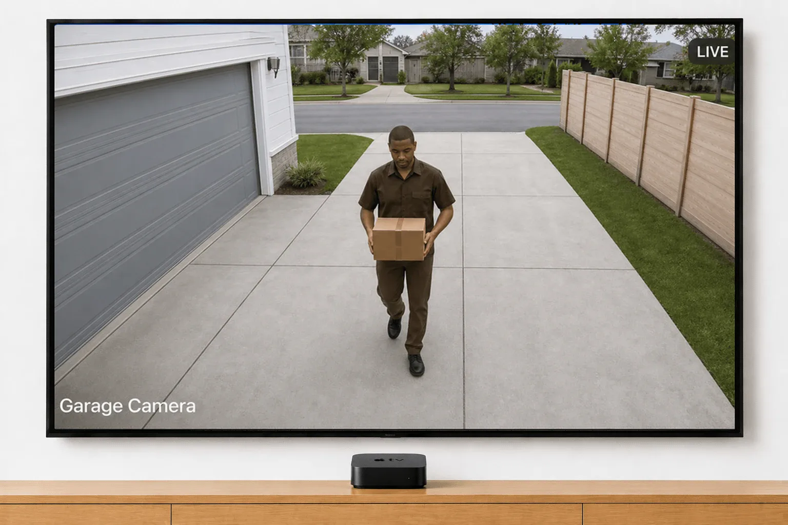 Video Wall displaying a fullscreen Garage Camera view on a TV
