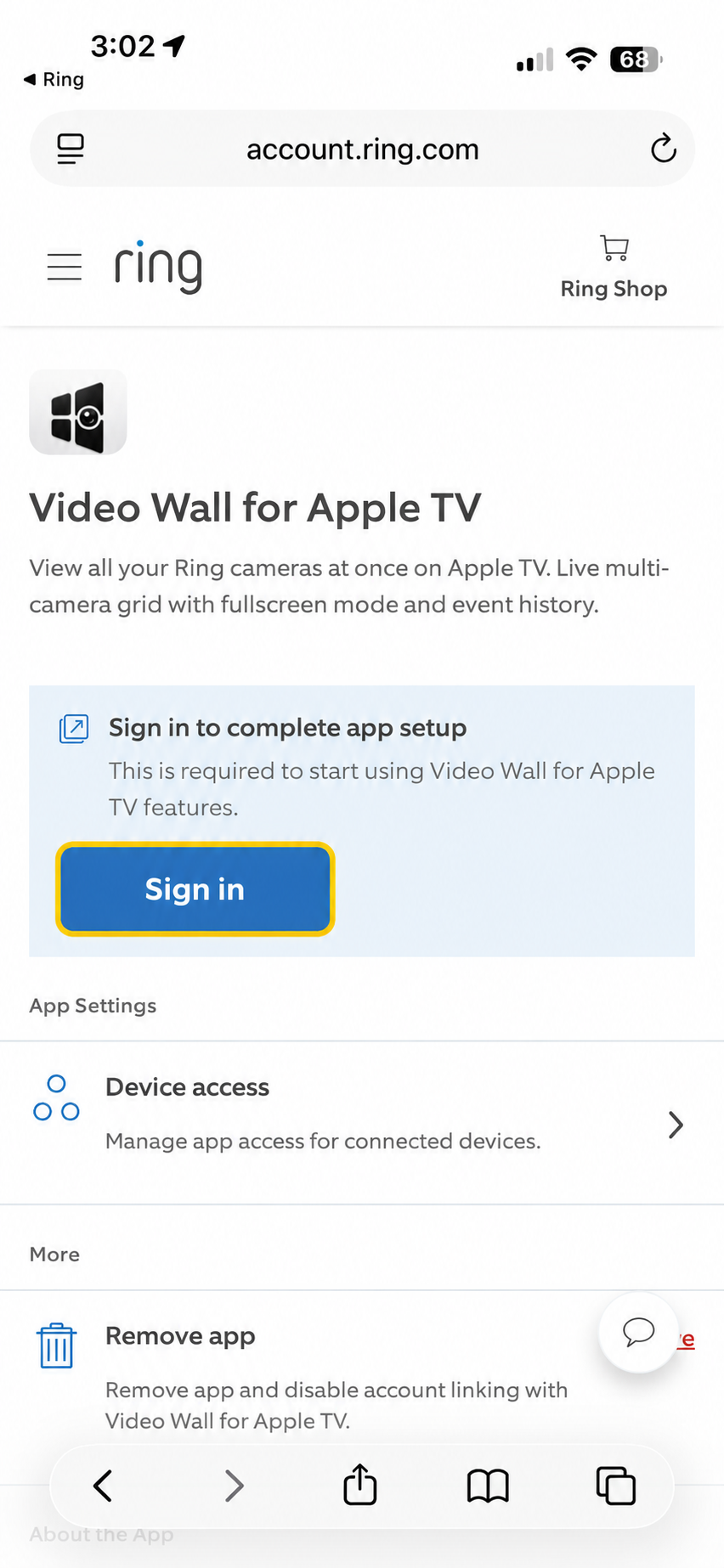 Video Wall app page with Sign in button