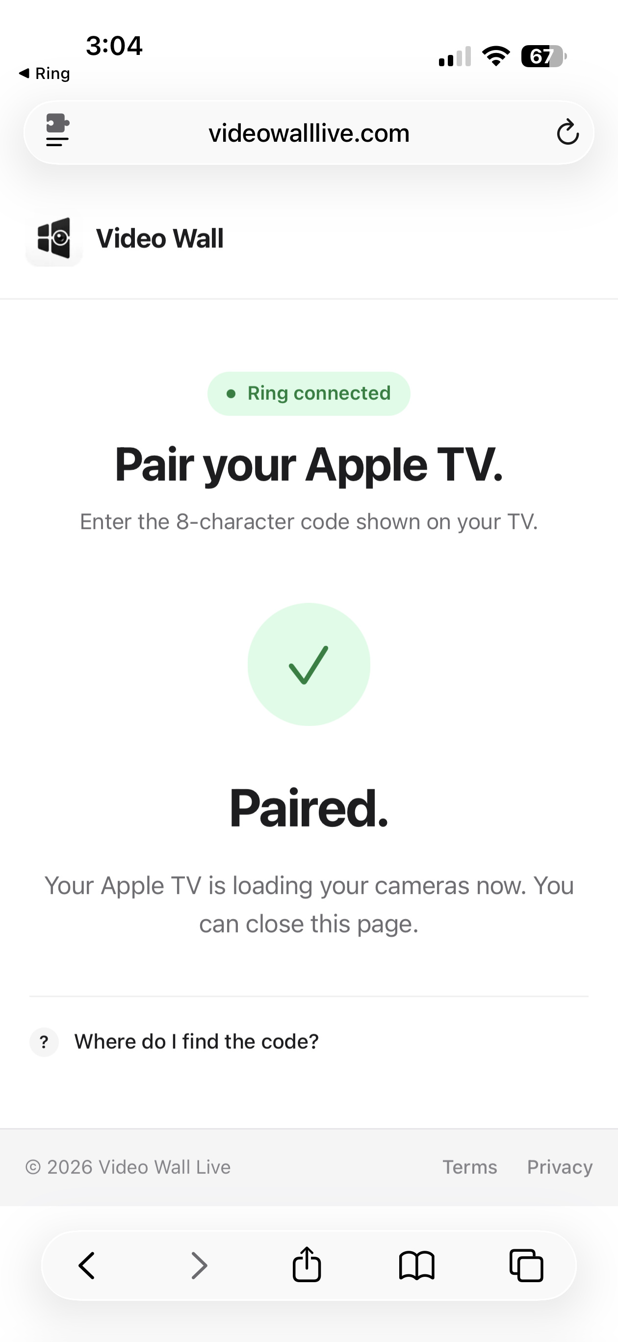 Paired confirmation screen
