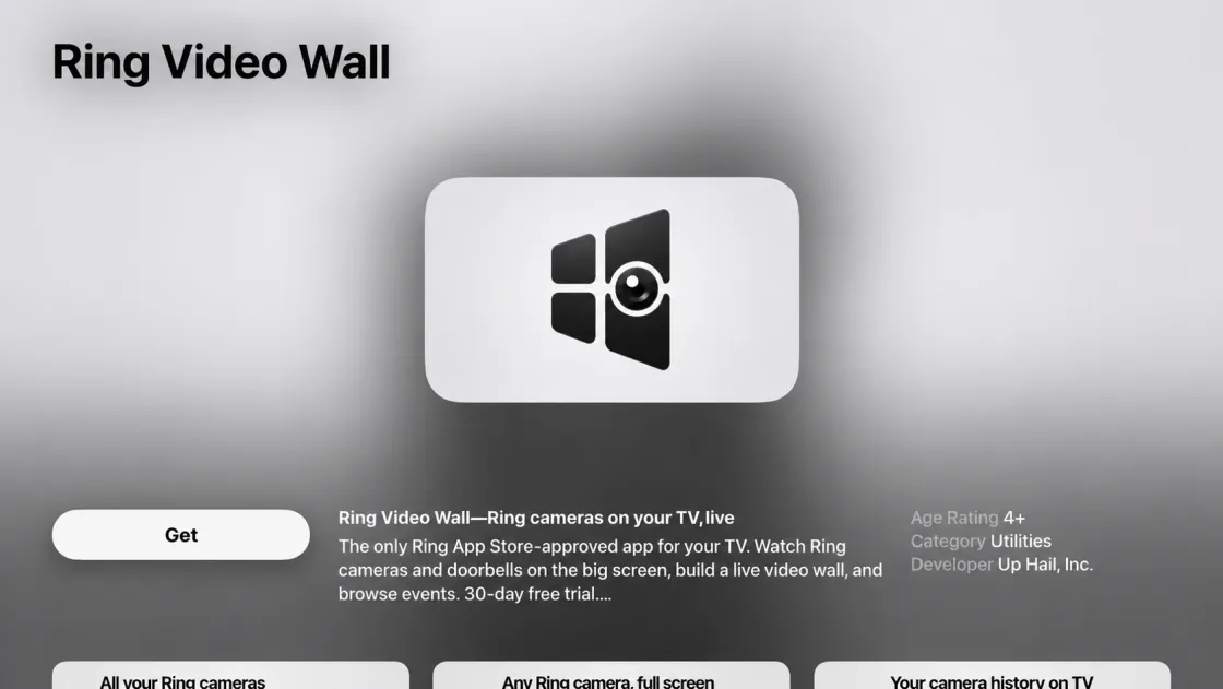 Video Wall for Apple TV App Store page with the download button